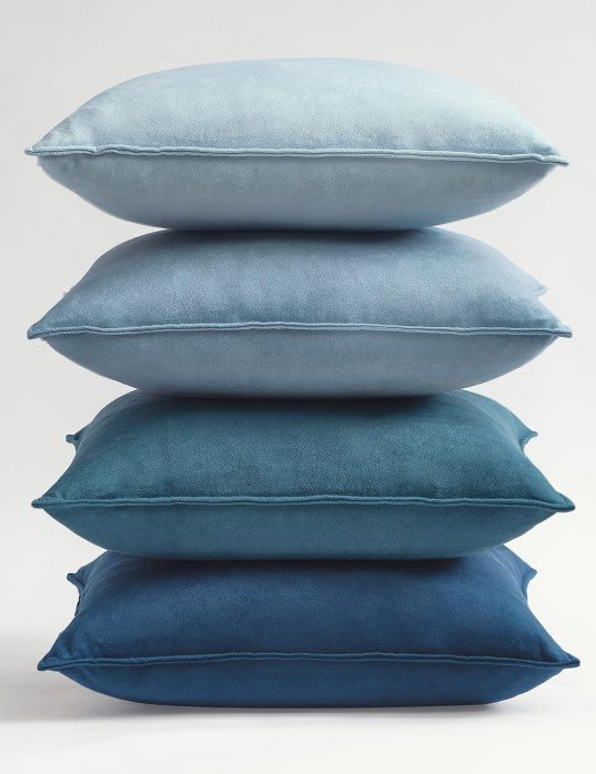 coussins velours dégradé bleu