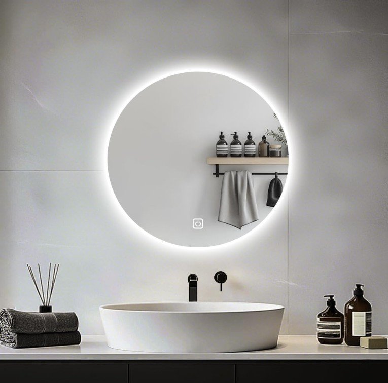 salle de bain - miroir rond avec eclairage